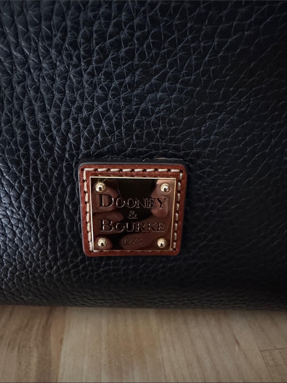 Dooney & Bourke Black Pebble Leather Crossbody with Brown Trim and Gold Hardware - Picture 4 of 6